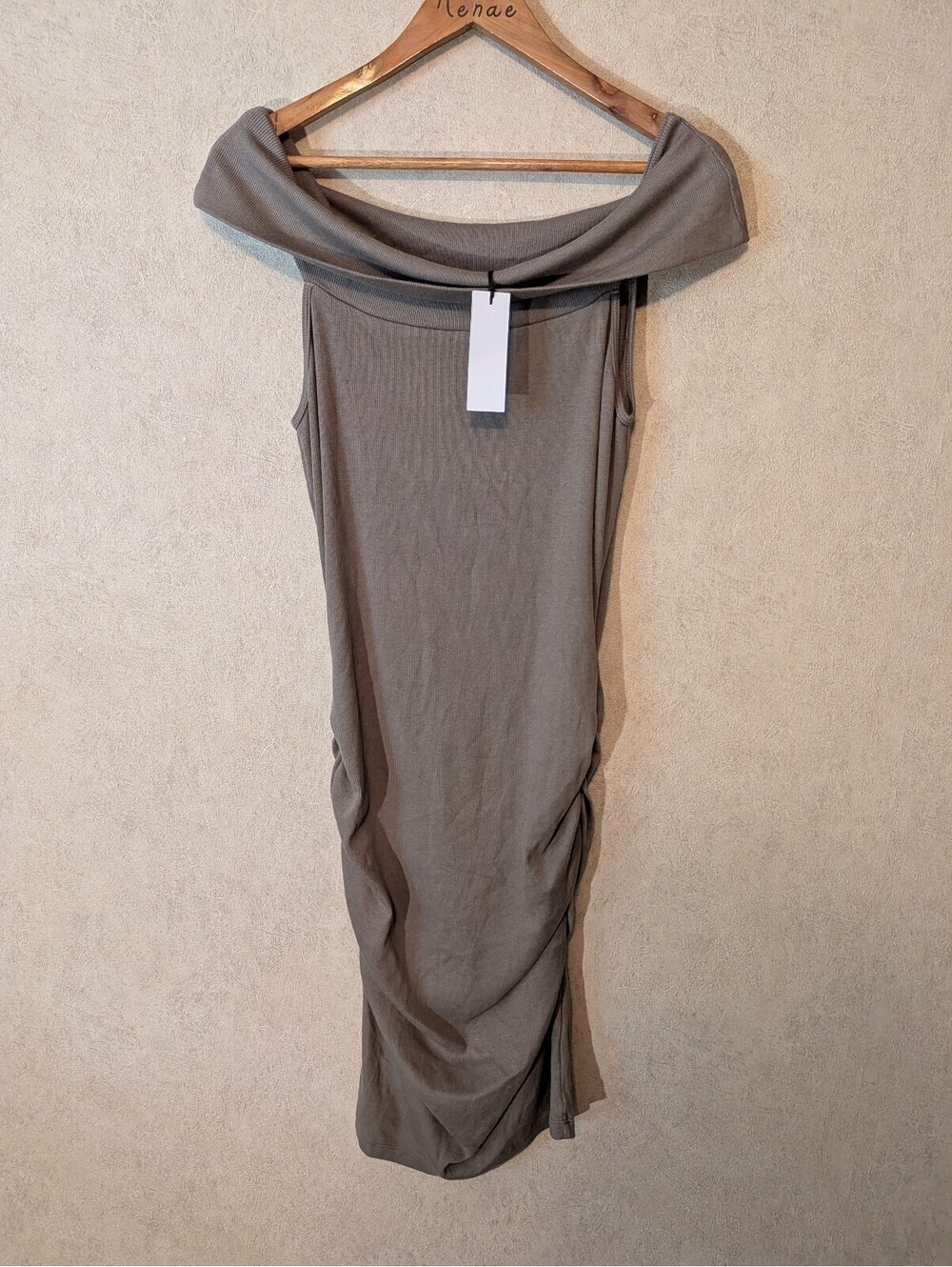 MICHAEL STARS taupe brown ribbed off the shoulder dress sz XL